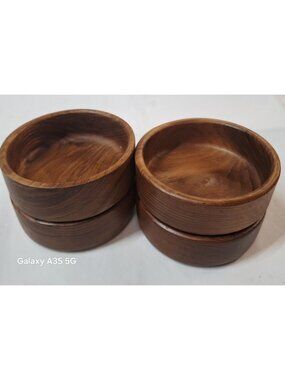 Set Of 4 Gailstyn-Sutton Genuine Teak Wood Bowls Handcrafted In Thailand 5" Diam